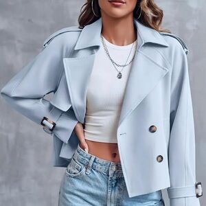 NWT BEAUTIFUL ICE BLUE CROPPED TRENCH